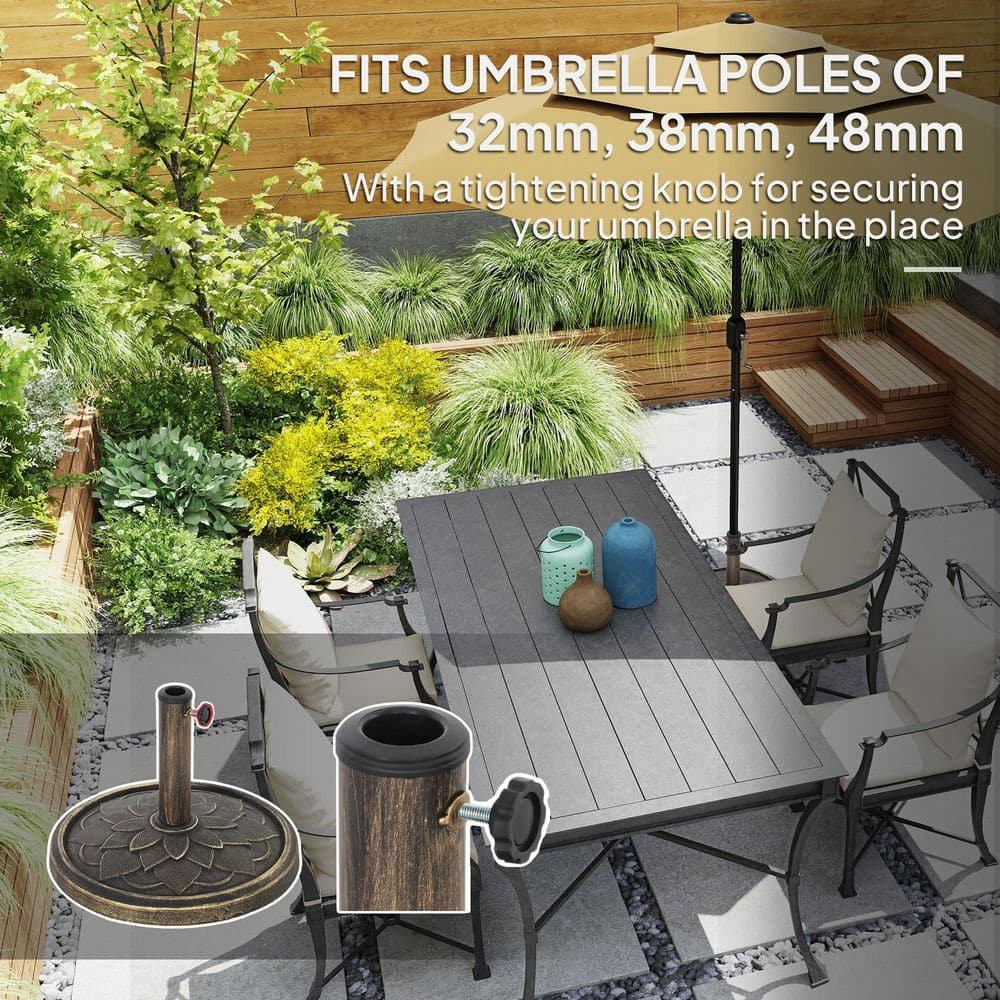 Bronze Round Concrete Patio Umbrella Base with Lotus Design