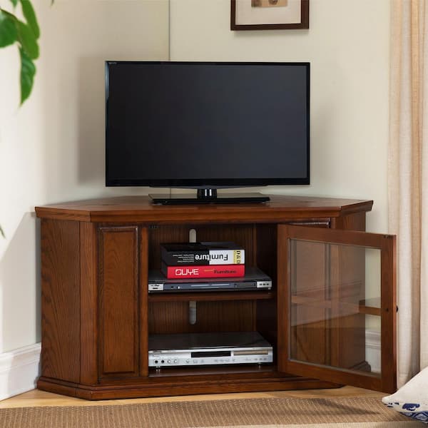 20 in. W One Door Corner TV Stand with Adjustable Shelf For 50 in. TV's, Burnished Medium Oak