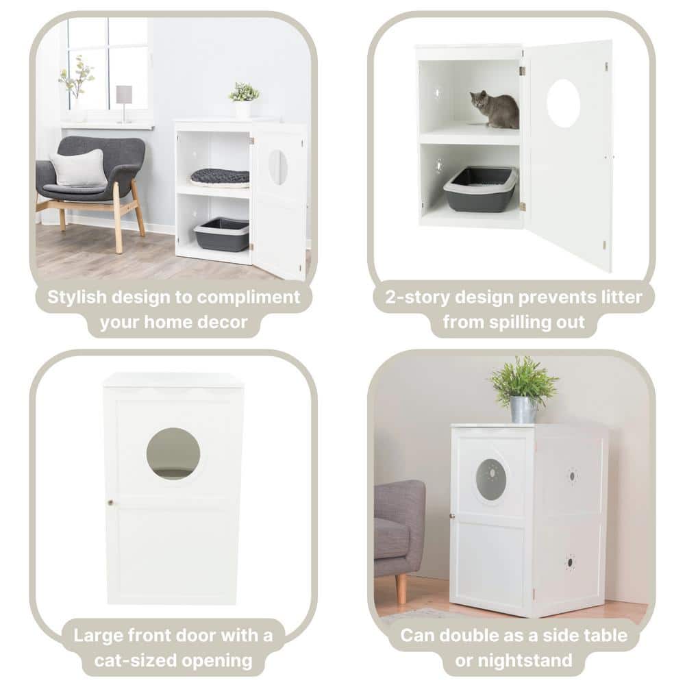 White Wooden 2-Story Cat Litter Box Enclosure
