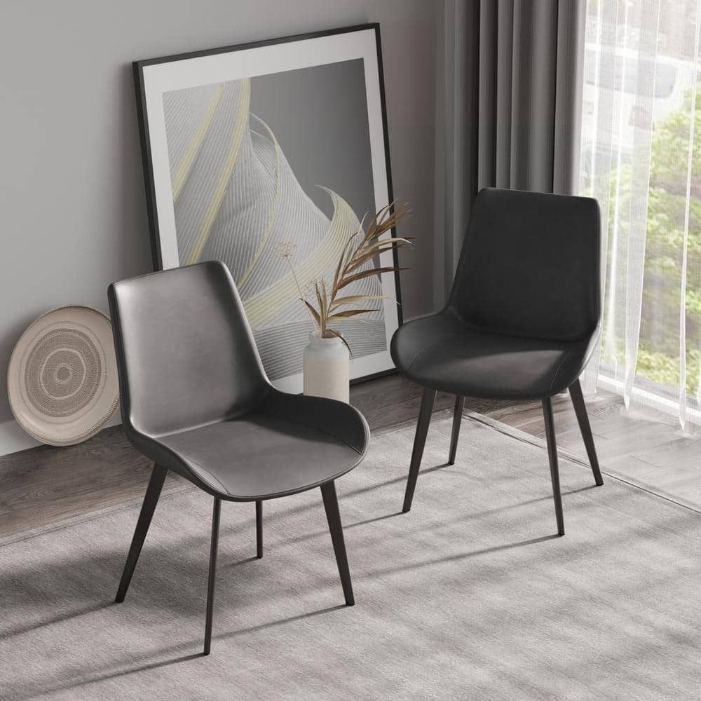 Dark gray leather dining outlet chairs