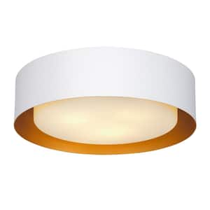 19.7 in. 3-Light White Flush Mount with Frosted Glass Shade and No Bulbs Included