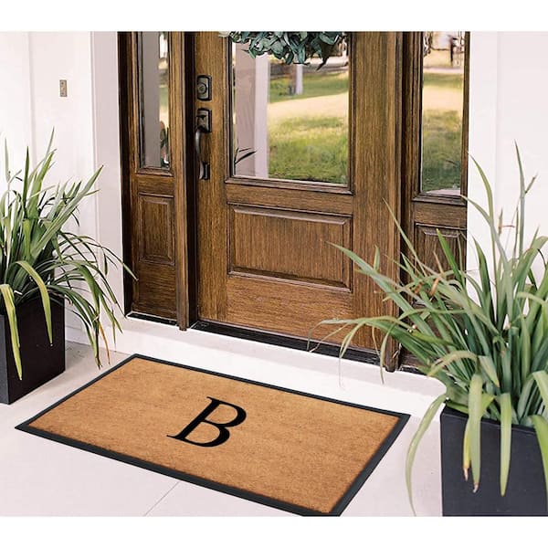 A1 Home Collections A1hc Heavy Weight Beige 24 in. x 48 in. Rubber and Coir Large Outdoor Durable Monogrammed B Door Mat