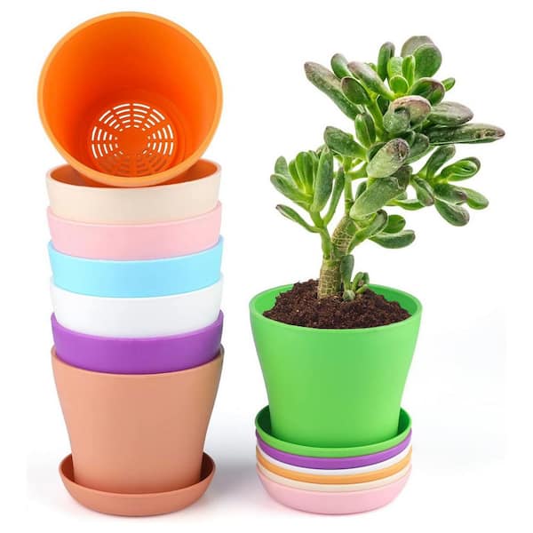 Small Plastic Indoor/Outdoor Planter with Saucer (3.93 in. W x