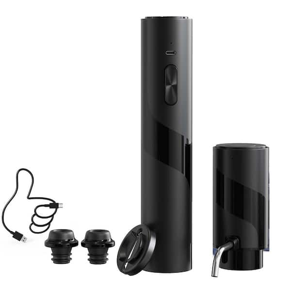 Black Electric Wine Opener Set, Rechargeable 7-in-1 Wine Set with Foil Cutter, Aerator, Pourer, Vacuum Pump and Stoppers