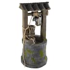 Wishing Well Outdoor Water Fountain- 32.5 in. Soothing Waterfall 4 Tiers With Buckets, Covered Roof, and Electric Pump