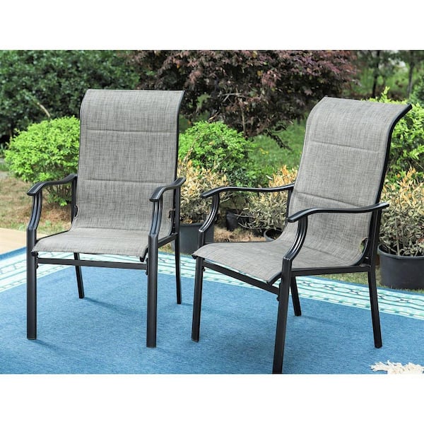 Phi Villa Black Ergonomic High Back Padded Textilene Metal Outdoor Dining Chair With Wave Arms 2 Pack Thd E02gf117 - Tall Back Outdoor Patio Chairs