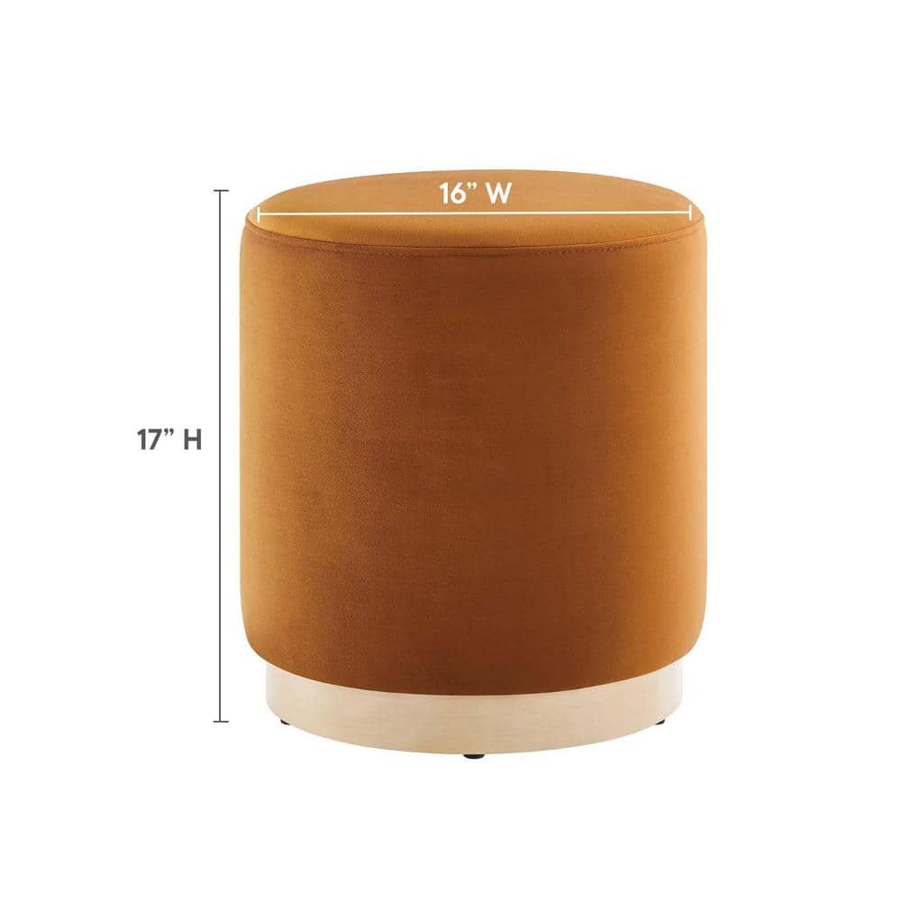 Tilden 16" Round Rust Velvet Upholstered Ottoman with Rubberwood Base