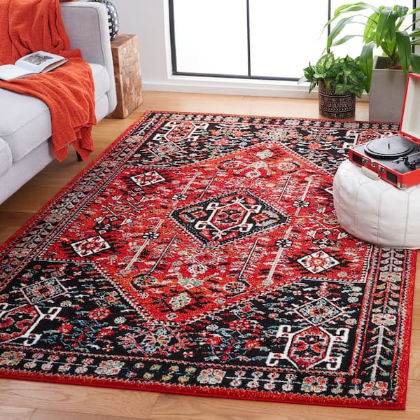 Vintage Hamadan 9 ft. x 12 ft. Red/Black Ornate Border Area Rug