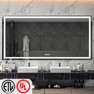 96 in. W x 48 in. H Rectangular Frameless LED Light Anti-Fog Wall Bathroom Vanity Mirror with Front Light