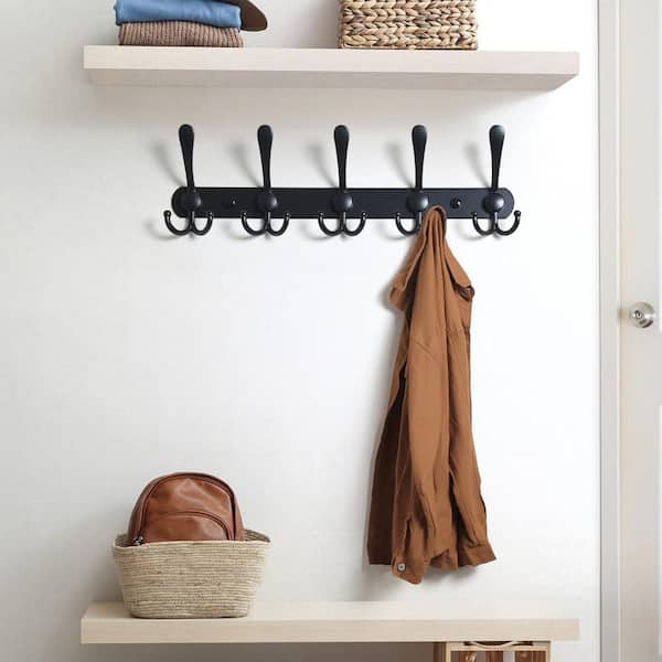 Angel Sar Black Metal Wall Mounted Coat Rack with 5-Tri Angel Sar Black Metal Wall Mounted Coat Rack with 5-Tri