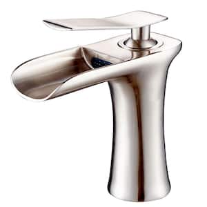 Single Handle Single Hole Waterfall Bathroom Faucet with Valve Modern Brass Bathroom Sink Faucets in Brushed Nickel