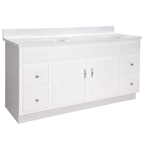 Concord 61 in. W Bathroom Vanity with Cultured Marble Vanity Top Double Sinks in White, Assembled