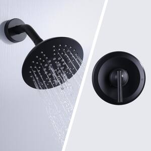 5-Spray Patterns with 1.8 GPM 6 in. Wall Mount Rain Fixed Shower Head with Brass Valve in Matte Black