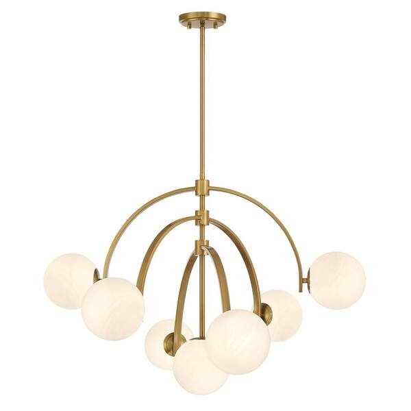 Savoy House Marias 7-Light Warm Brass Chandelier with Strie Glass Shades