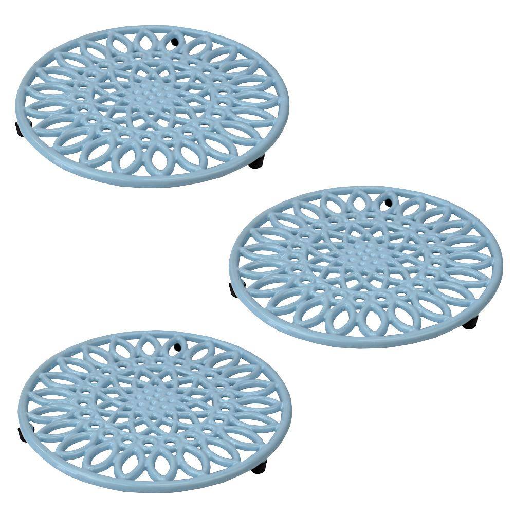 Home Basics Sunflower in Light Blue Heavy Weight Cast Iron Trivet (Set