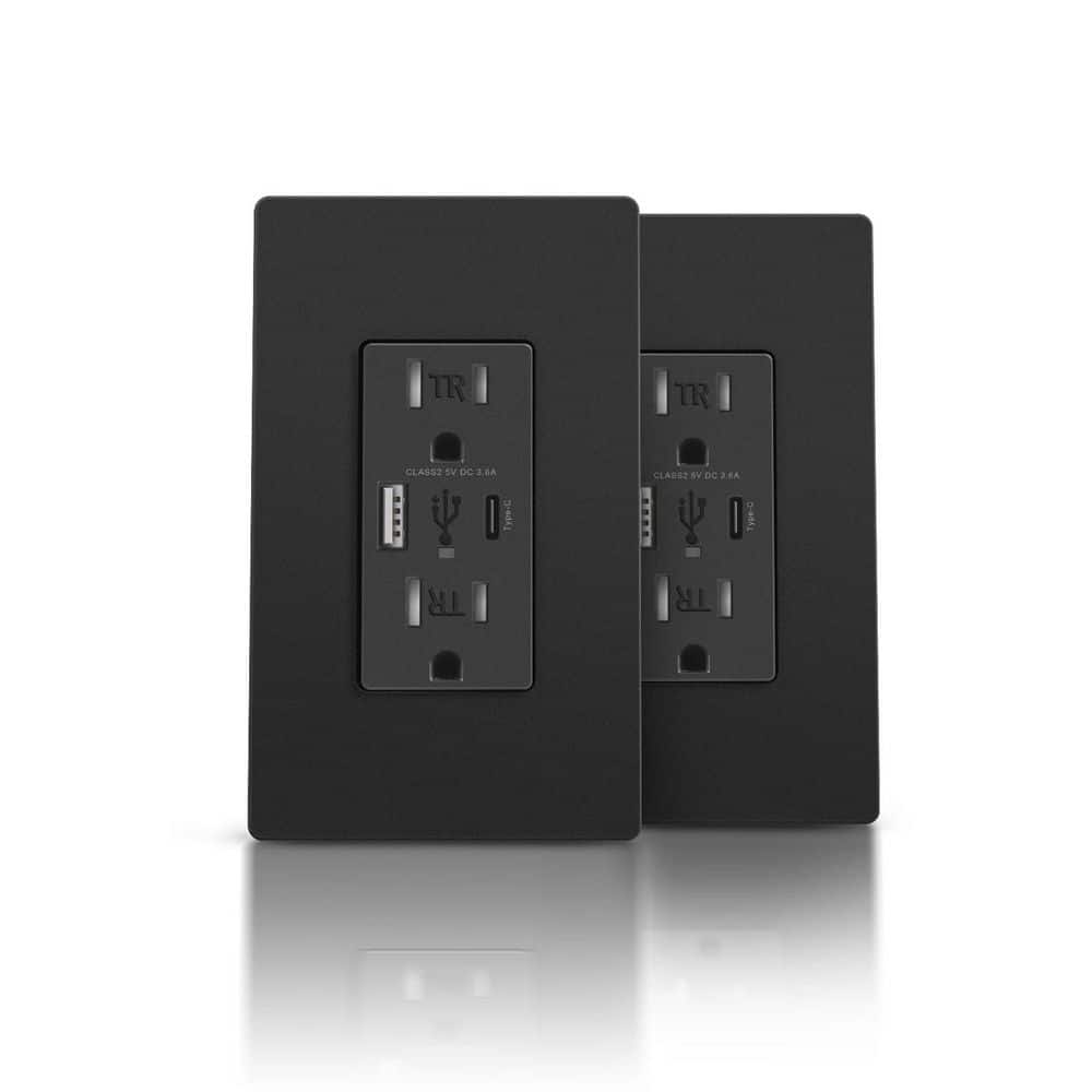 Black 4.8A USB Wall Receptacle with Type A & Type C Ports, Duplex 15 Amp Tamper Resistant Electrical Outlet price history on PriceWatchPro