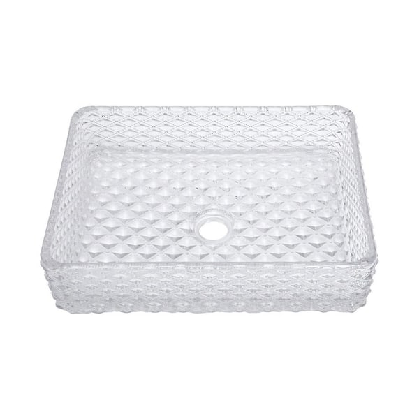 18 in. Vessel Bathroom Sink 13 in. Clear Glass with Pop-up Drain