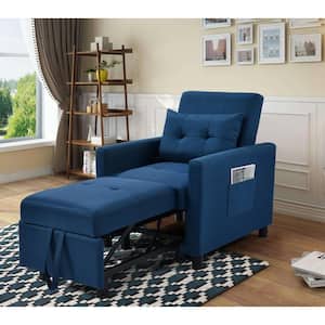 Single Daybed 27.5 in. Navy Linen Fabric Twin Size Sofa Bed with Pullout Sleeper Convertible Folding Lounge Chair