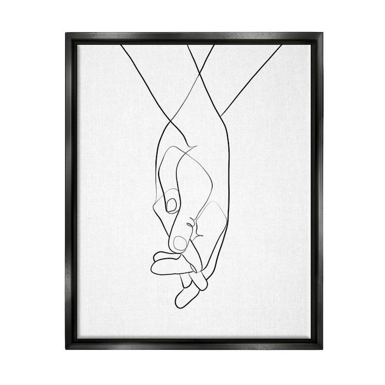 The Stupell Home Decor Collection Hands Intertwined Romantic Gesture Minimal Linework" by Ros Ruseva Floater Frame People Wall Art Print 17 in. x 21 in.