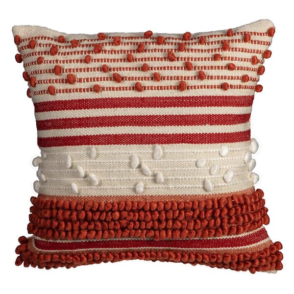 Hampton Bay 20 in. x 20 in. Knot Stripe Chili Russet Hand Woven Outdoor Pillow