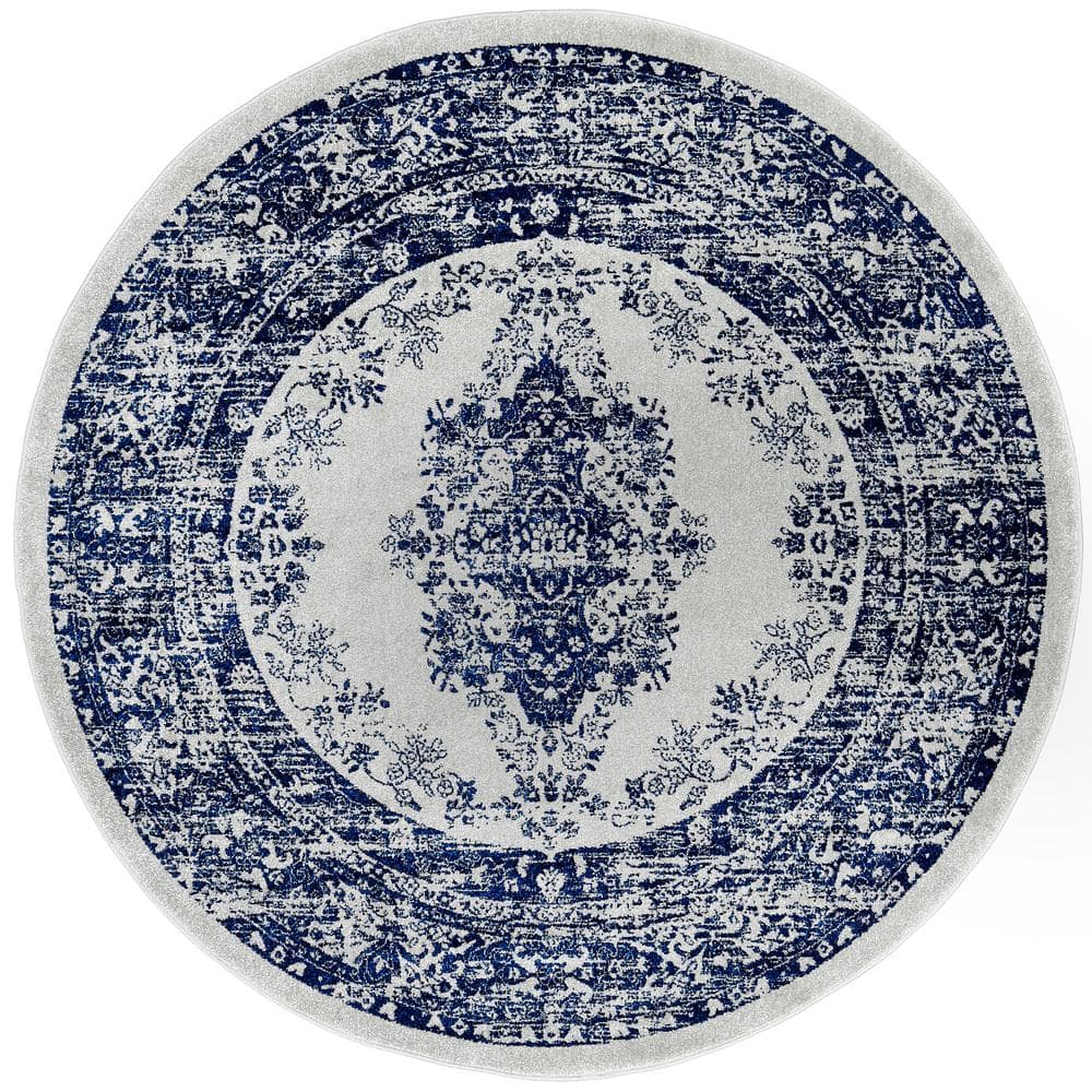 Home Dynamix Vintage Gray/Blue 6ft. 6in. Round Indoor Area Rug7RN3004