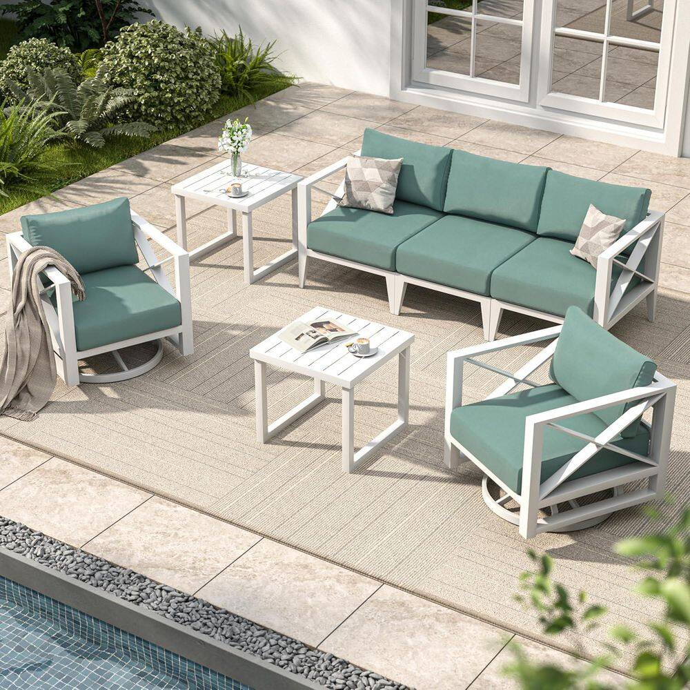 MBY White 7-Piece Aluminum Patio Conversation Set with Green Cushions price history on PriceWatchPro