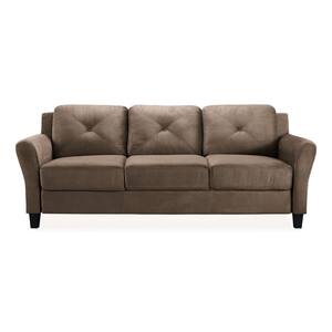 Harvard 31.5 in. Brown Microfiber 4-Seater Tuxedo Sofa with Round Arms