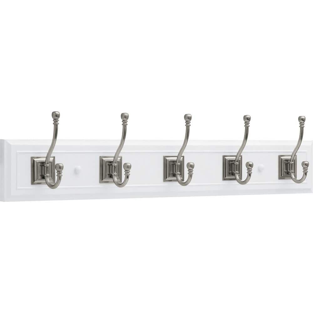 Liberty 27 in. White and Satin Nickel Architectural Hook Rack R46121Y-WSN-L  - The Home Depot