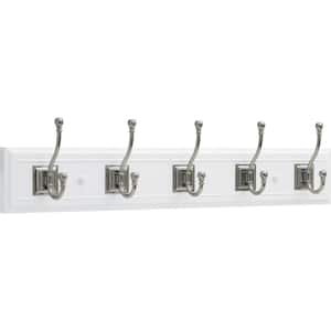27 in. White and Satin Nickel Architectural Hook Rack