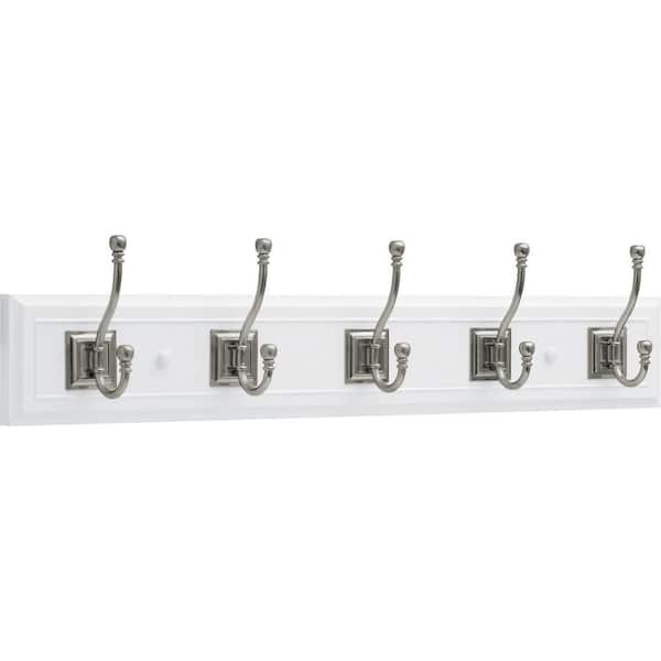 Liberty 27 in. White and Satin Nickel Architectural Hook Rack