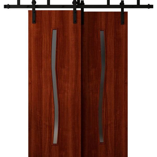 3012 64 in. x 96 in. Sold Core Walnut Franko Color Wood Sliding Barn Door with Hardware Kit