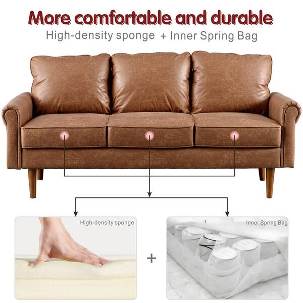 Gestaag annuleren in het geheim Allwex Magic 74.01 in. Wide Suede Fabric Modern 3 Seat Compact Design Sofa  in Light Brown TSA700 - The Home Depot