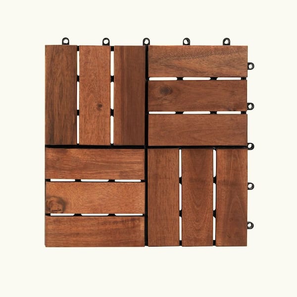 11.8 in. x 11.8  in. Square Acacia Wood Interlocking Deck Tiles,Patio Floor Tiles,Brown (Set of 27)