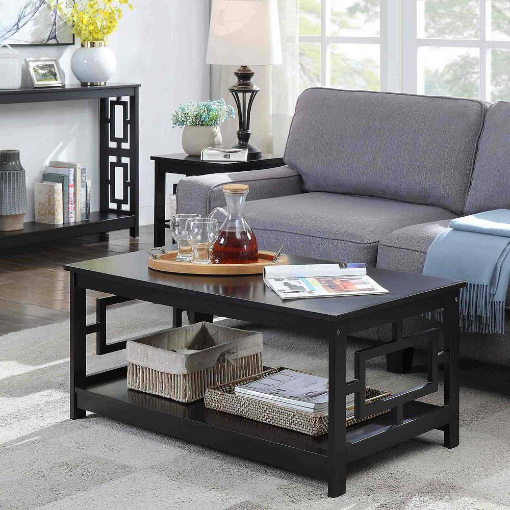 Symmetrical Asian-Inspired Black Wood Square Coffee Table