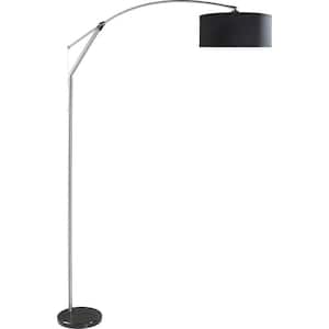 ArchGlow 81 in. Black Swing Arm Floor Lamp for Living Room with Fabric Drum Shade