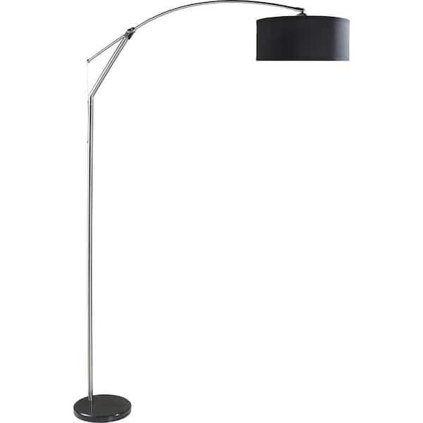 Etokfoks ArchGlow 81 in. Black Swing Arm Floor Lamp for Living Room with Fabric Drum Shade