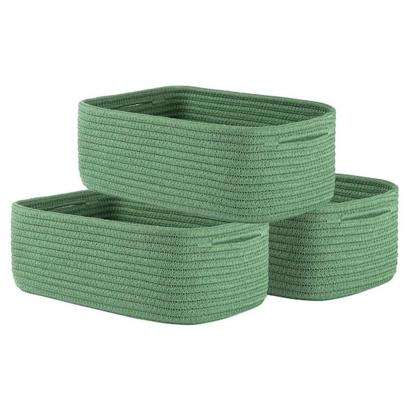 Green 12 in. x 4.5 in. Woven Basket 3 Packs, Cotton Storage Basket