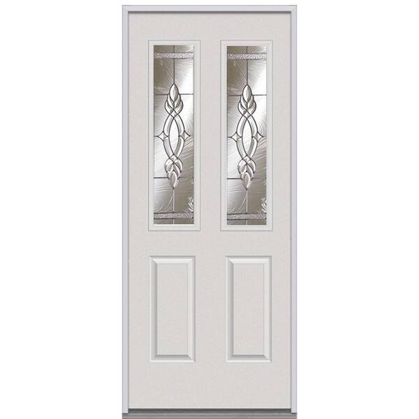 Milliken Millwork 36 in. x 80 in. Brentwood Decorative Glass 2 Lite 2-Panel Primed White Steel Replacement Prehung Front Door