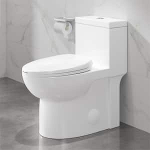 Denbigh 1-Piece 1.1/1.6 GPF Dual Flush Elongated 17.5 in. Tall ADA Chair Height Toilet in Crisp White, Seat Included