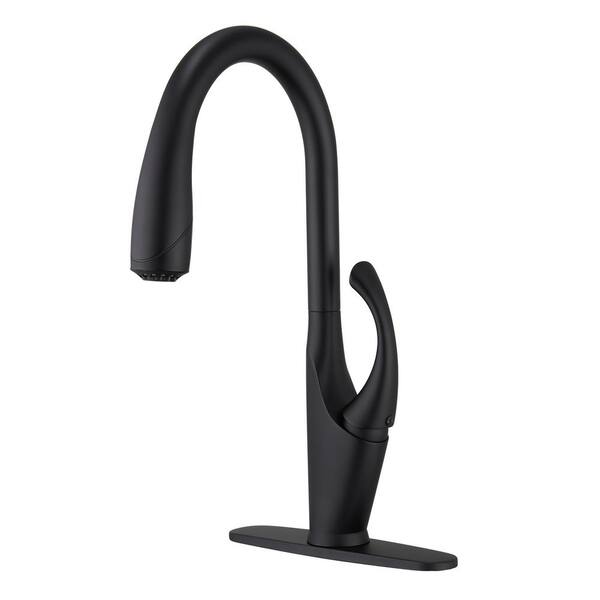 Mondawe 3-Function Tulip High Arc Pull Down Sprayer Kitchen Faucet Single Handle Deck Mount in Matte Black
