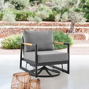 Royal Aluminum and Teak Outdoor Glider with Dark Grey Cushions