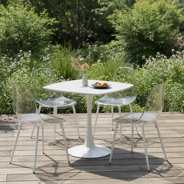 Lycvki 5-Piece White Wood Outdoor Dining Set with 1 MDF Top Table and 4 ...