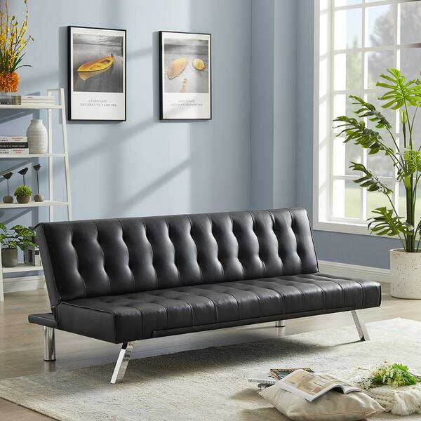 Transparently error rash GOSALMON 70.08 in. W Black Faux Leather Twin Size Sofa Bed, Modern Couch,  Convertible Folding Sofa Bed W58835155NYY - The Home Depot