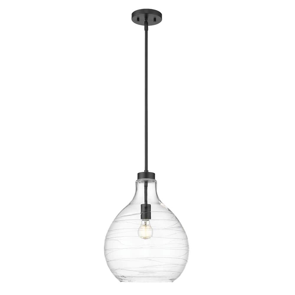 Bon Air 100-Watt 13 in. 1-Light Matte Black Shaded Pendant Light with Clear
