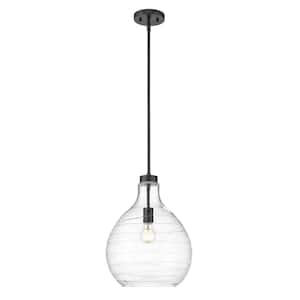 Bon Air 100-Watt 13 in. 1-Light Matte Black Shaded Pendant Light with Clear Glass Shade, No Bulbs Included