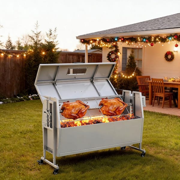 Rotisserie Grill, 38-Watt BBQ Outdoor Pig and Lamb Spit Roaster, Charcoal Spit Roaster with 132 lbs. Capacity