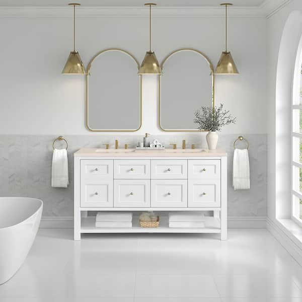 James Martin Vanities Breckenridge 60.0 in. W x 23.5 in. D x 34.25 in. H Double Bath Vanity in Bright White with Quartz Eternal Marfil Top