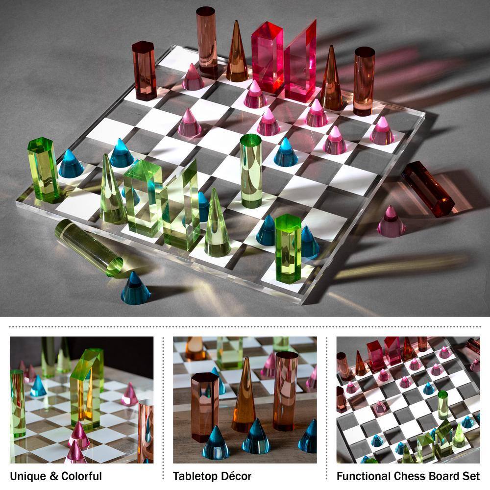 Modern Acrylic Chess Set with Colorful Game Pieces