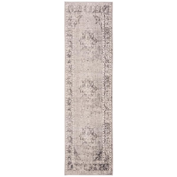 SAFAVIEH Montage Gray/Ivory 2 ft. x 8 ft. Geometric Indoor/Outdoor Patio  Runner Rug