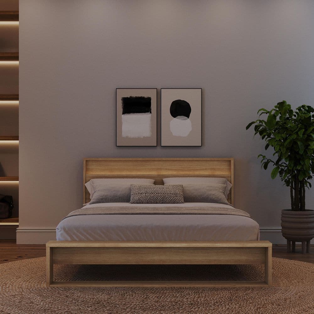 Nexera Gael Brown Oak Frame Queen Size Slatted Platform Bed and